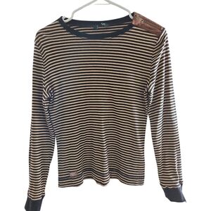 Lauren Ralph Lauren Navy Blue and Cream Striped Long Sleeve Top
